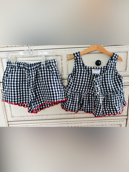 Old Navy Other - Old Navy navy & White Gingham Top and Shorts Set with Red Trim